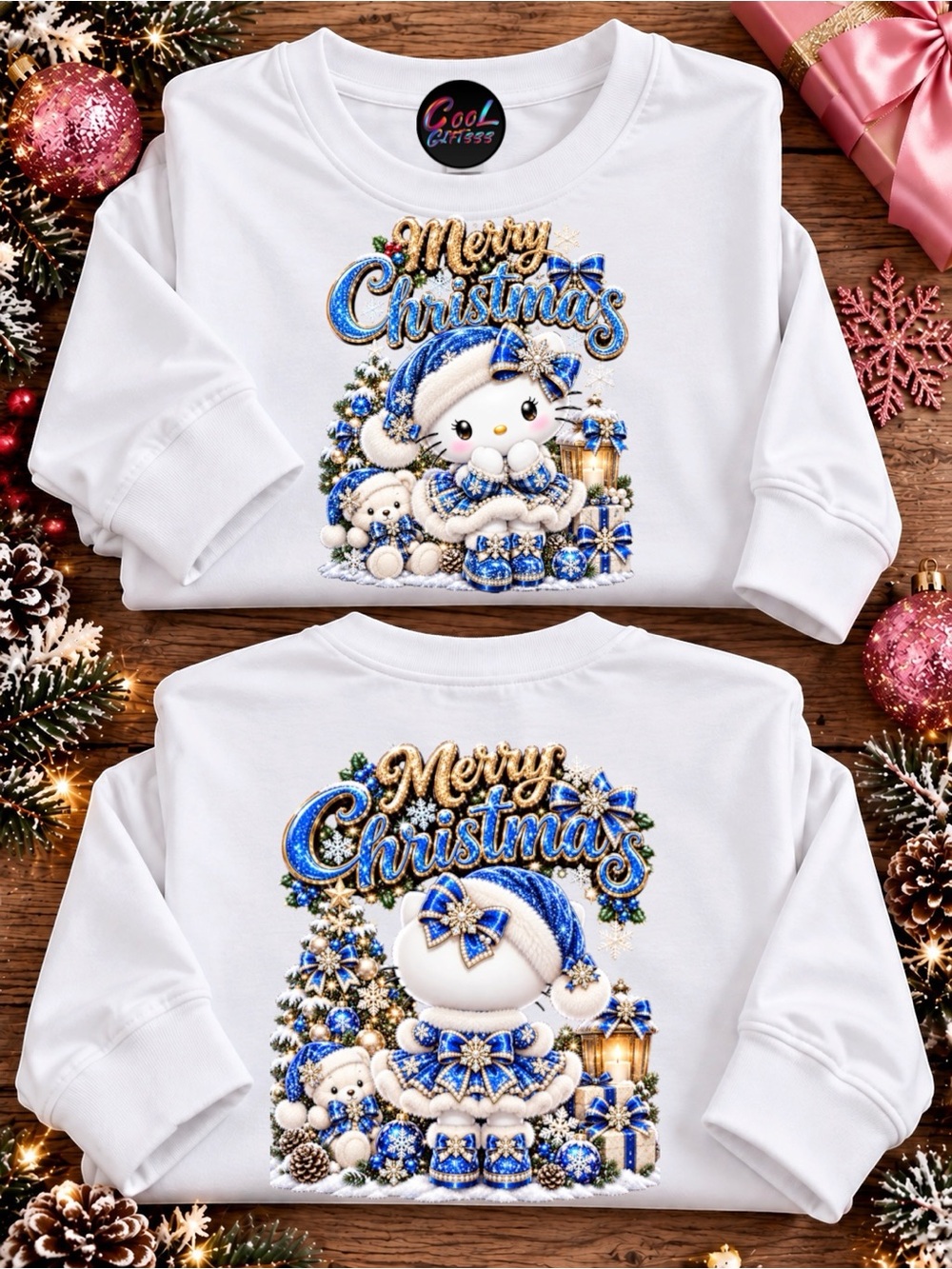Hello Kitty Holiday Christmas T-Shirt Faux Embroidery & Faux Rhinestones pick 1 - Picture 4 of 16